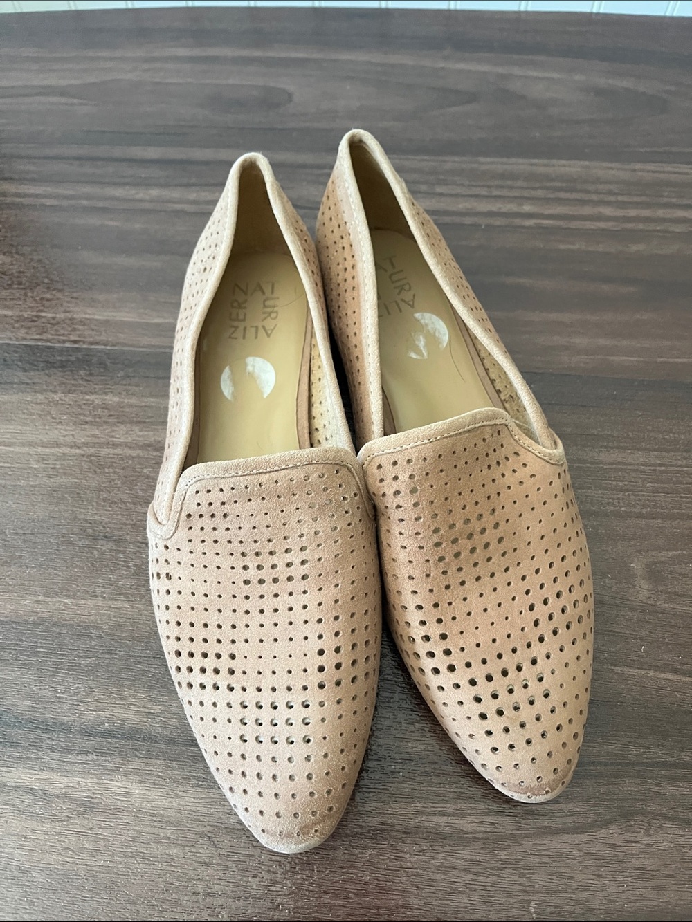 Naturalizer Beige Perforated Suede Slip-On Loafers